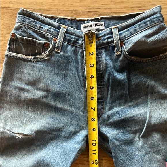Re/Done Levi’s - stove pipe. Button fly. Distressed Blue Denim Jeans - Picture 3 of 9